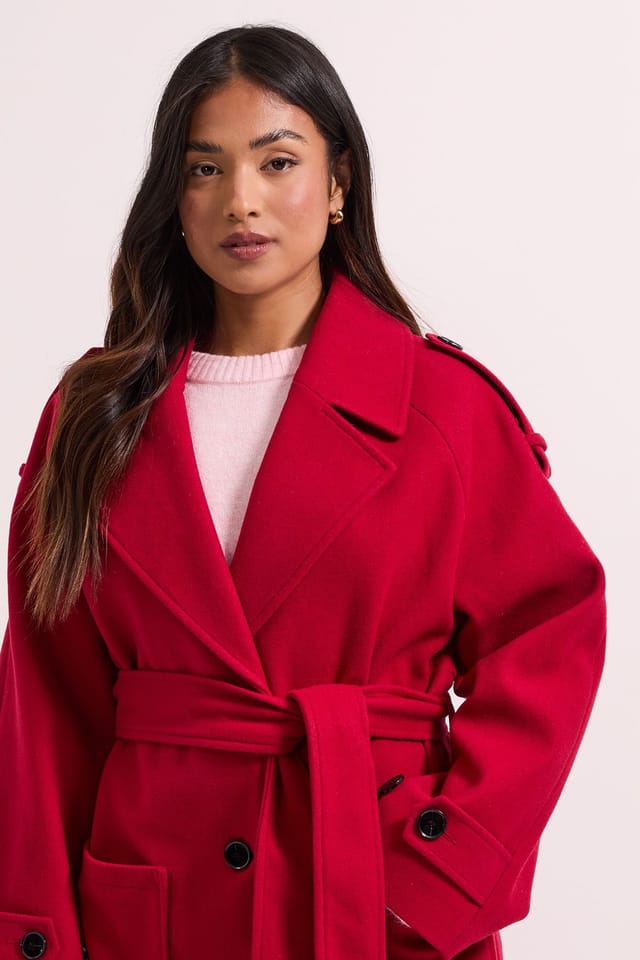 Dorothy Perkins Dorothy Perkins Women's Petite Belted Longline Coat in Red - 3