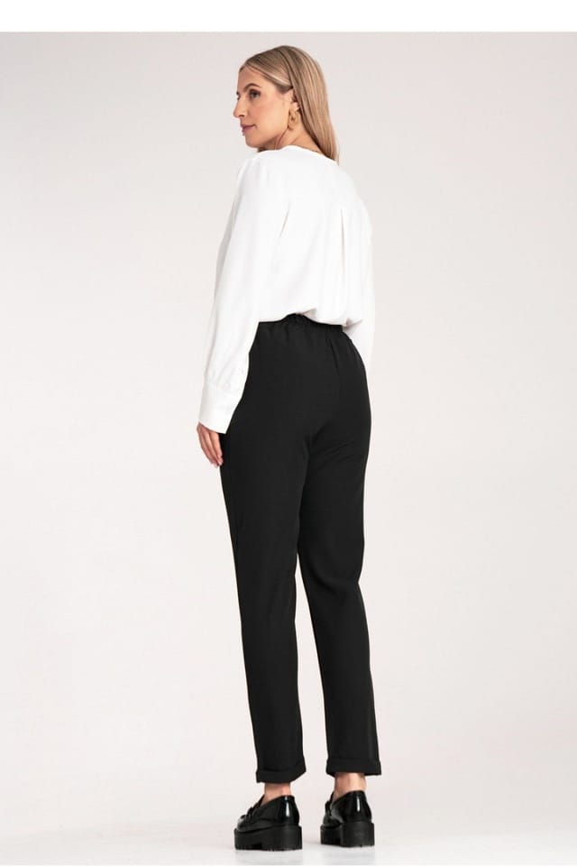 Love Lace Love Lace Women's High Waist Fitted Trousers Rolled Cuffs in Black - 3