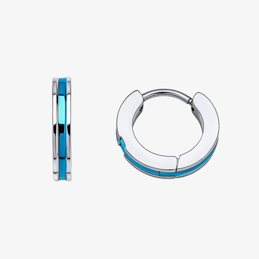 Fred Bennett Fred Bennett Men's Stainless Steel Blue Stripe Huggie Hoop Earrings E6566L