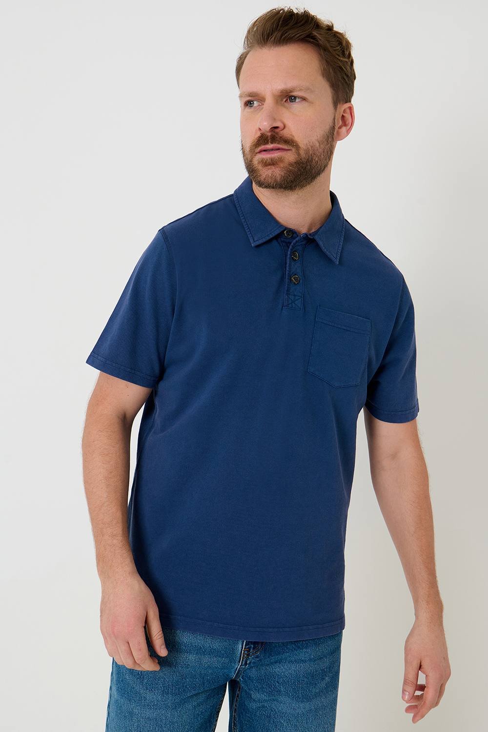 Saltwell Saltwell Men's Dyed Cotton Short Sleeve Polo Shirt in Indigo - 3