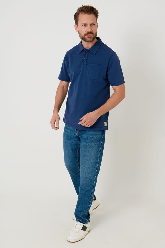 Saltwell Saltwell Men's Dyed Cotton Short Sleeve Polo Shirt in Indigo - 3