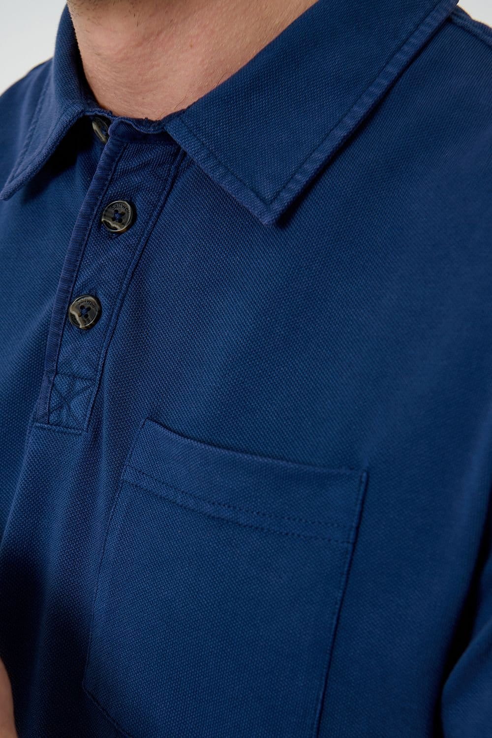 Saltwell Saltwell Men's Dyed Cotton Short Sleeve Polo Shirt in Indigo - 4