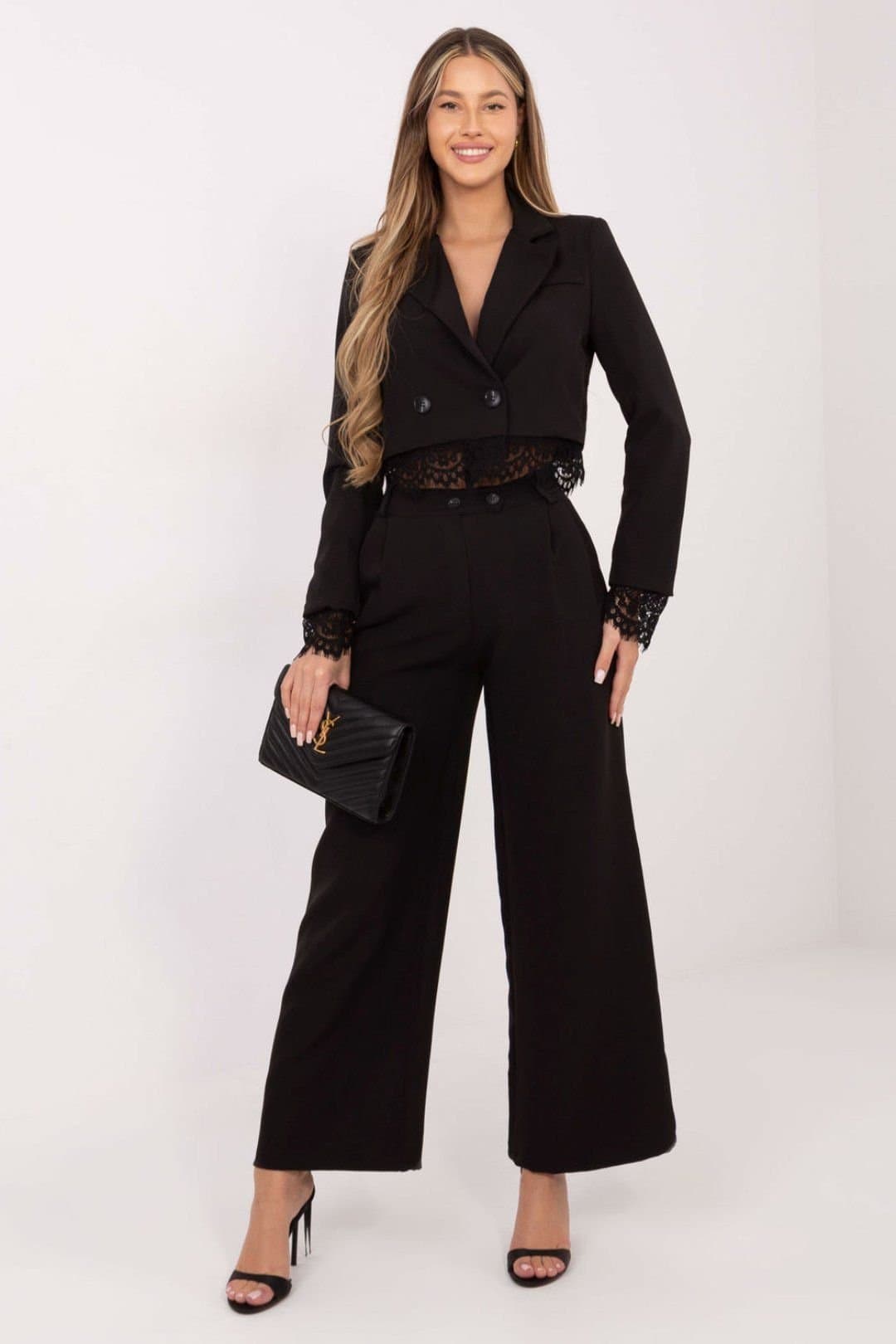 Love Lace Love Lace Women's Elegant High Waisted Palazzo Trousers in Black