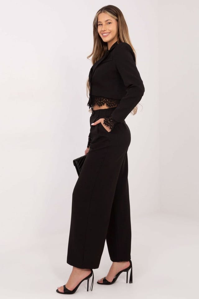 Love Lace Love Lace Women's Elegant High Waisted Palazzo Trousers in Black - 2