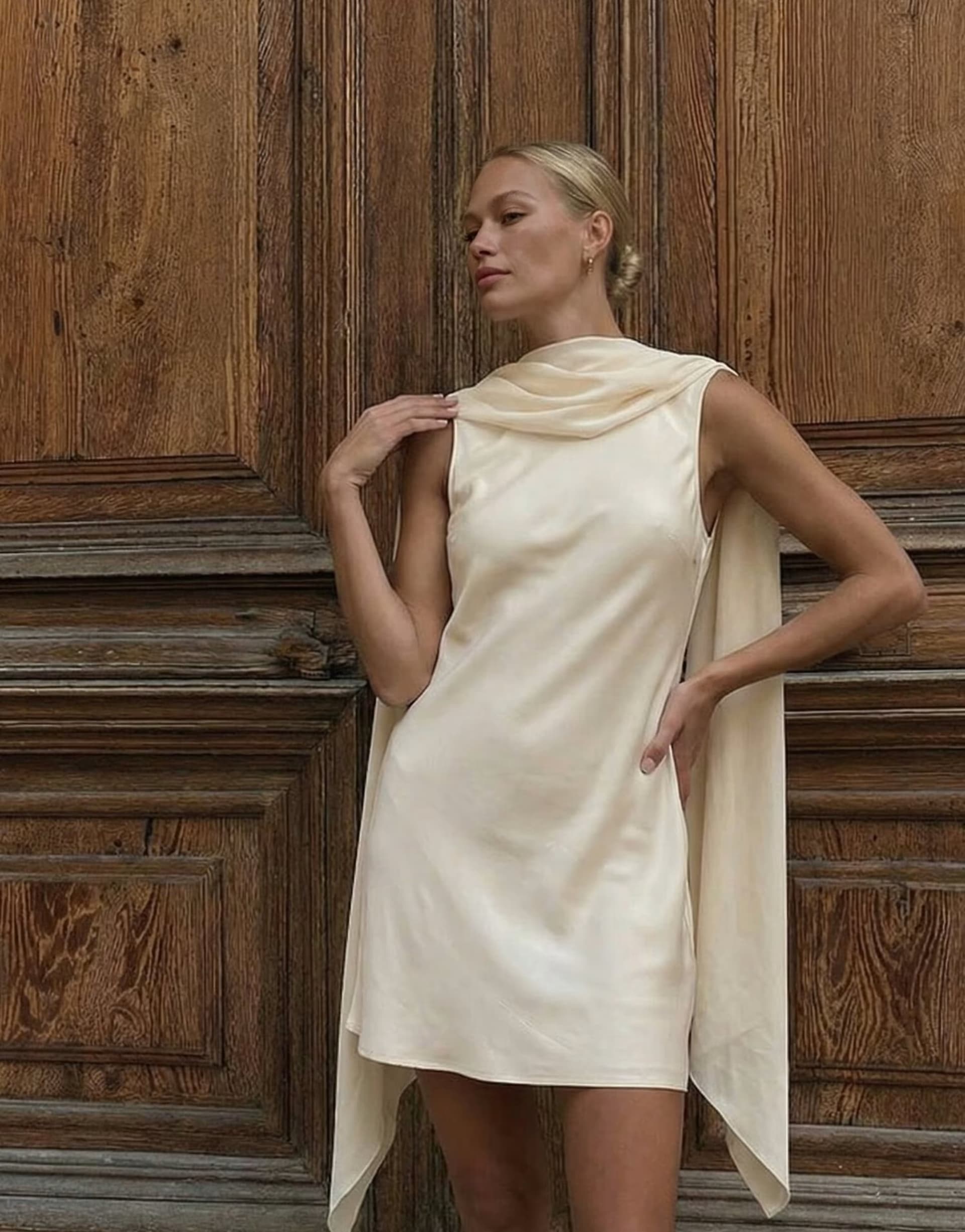 ASOS NA-KD Felicia wedin - scarf detail satin mini dress in cream