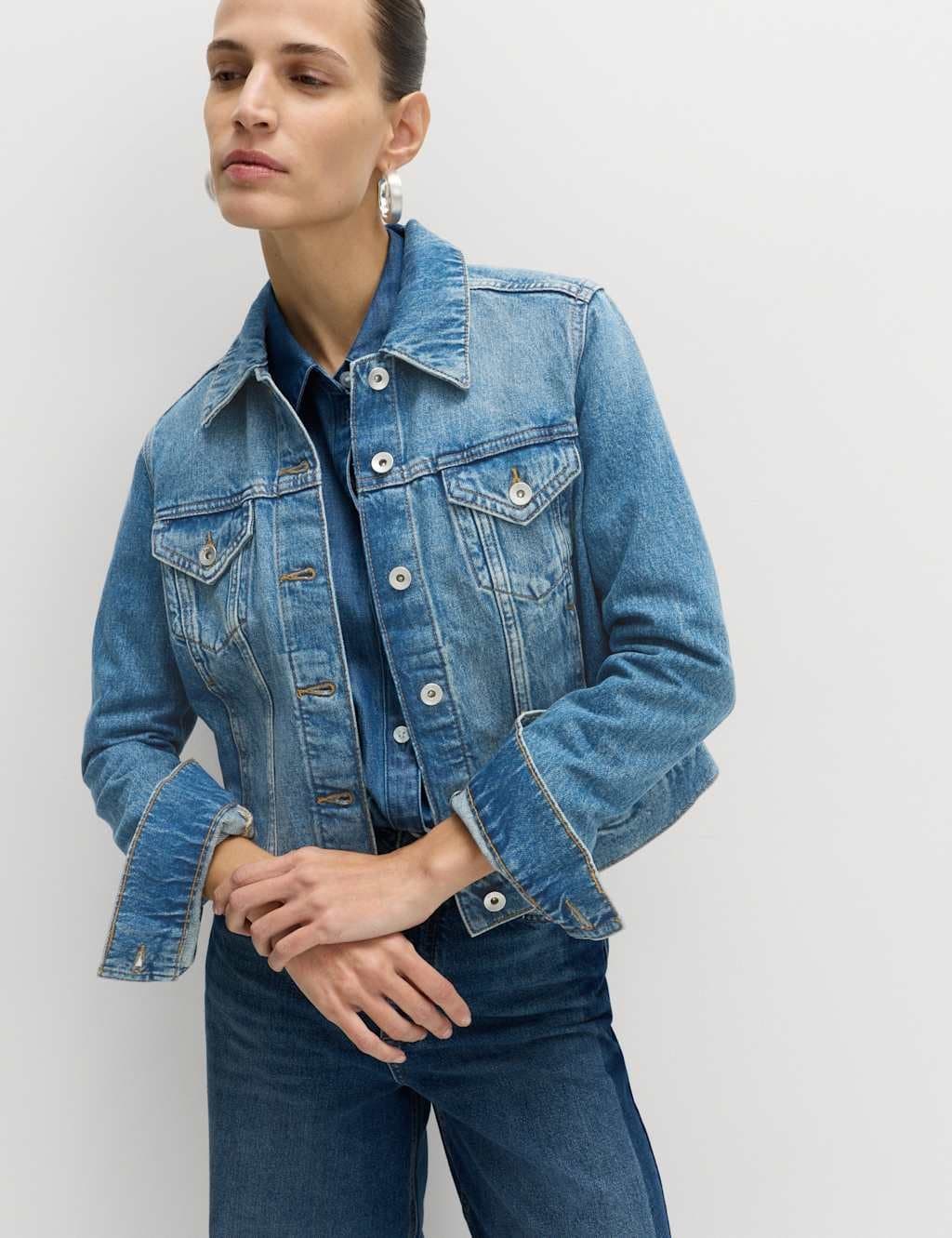 Marks & Spencer M&S Cotton Lyocell Blend Denim Trucker Jacket Indigo