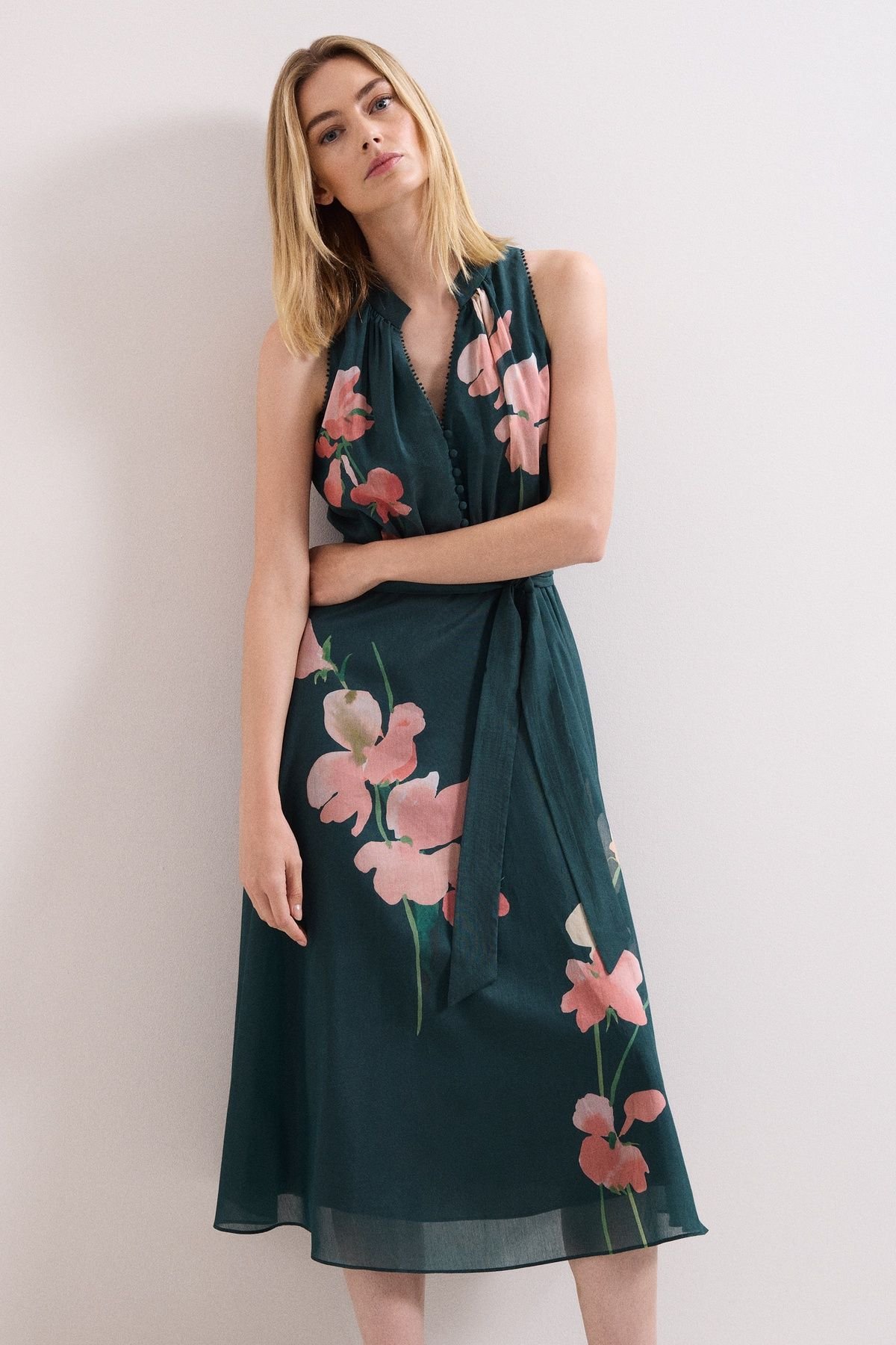 Phase Eight Phase Eight Women's Lucinda Tie Waist Midi Dress in Teal - 3