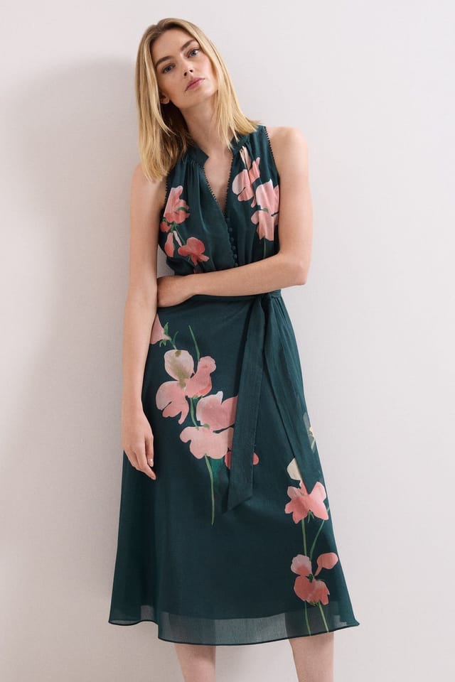 Phase Eight Phase Eight Women's Lucinda Tie Waist Midi Dress in Teal - 3