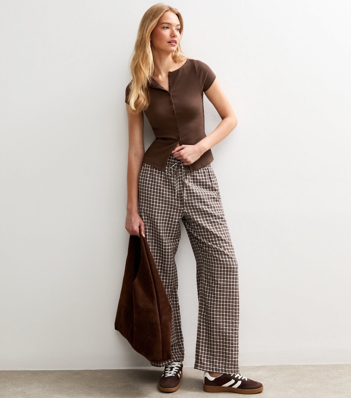 New Look Women's Brown Ribbed Button Up Baby Tee New Look - 3