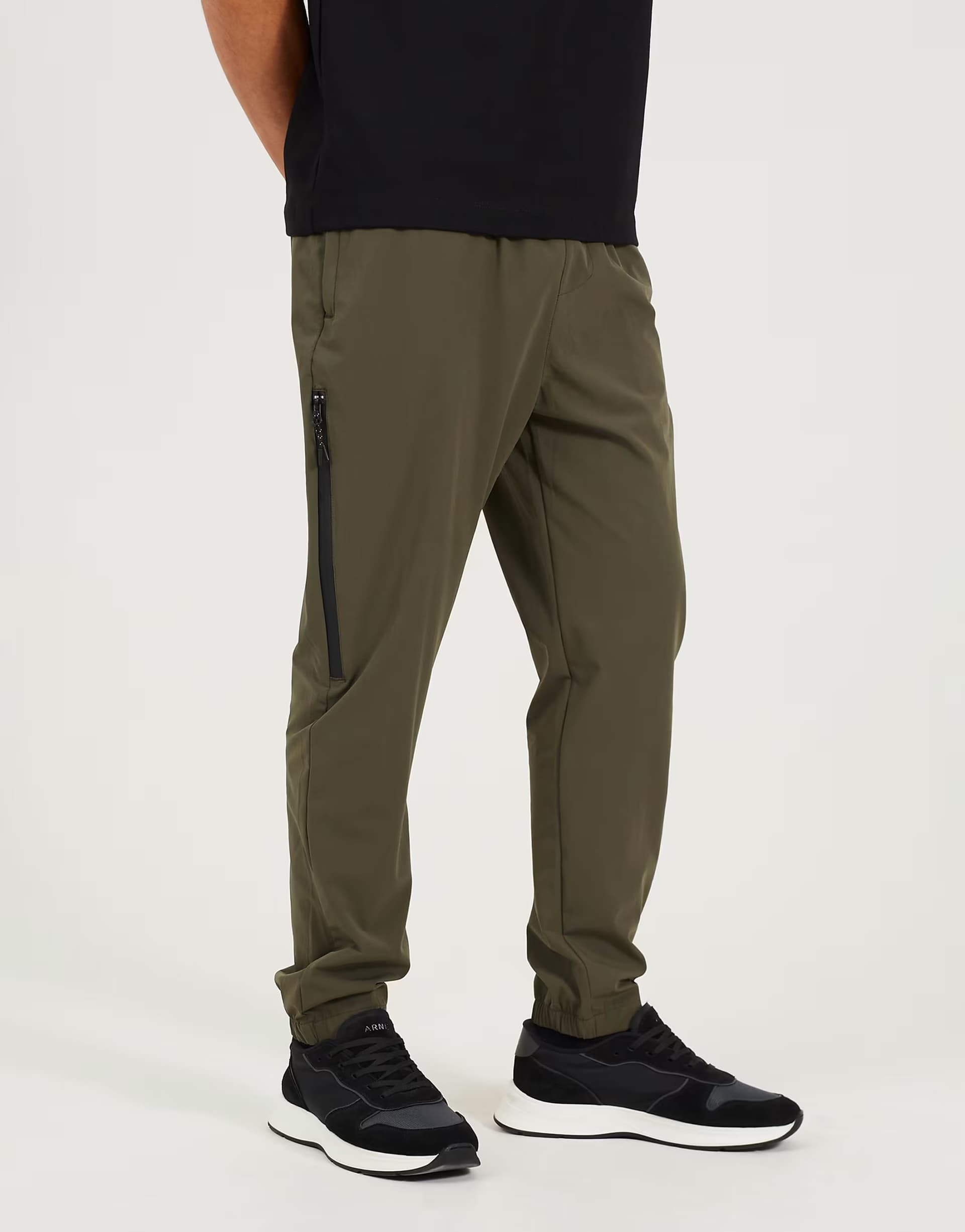 ASOS ASOS Khaki Zip Detail Cuffed Trousers with Elasticated Waist