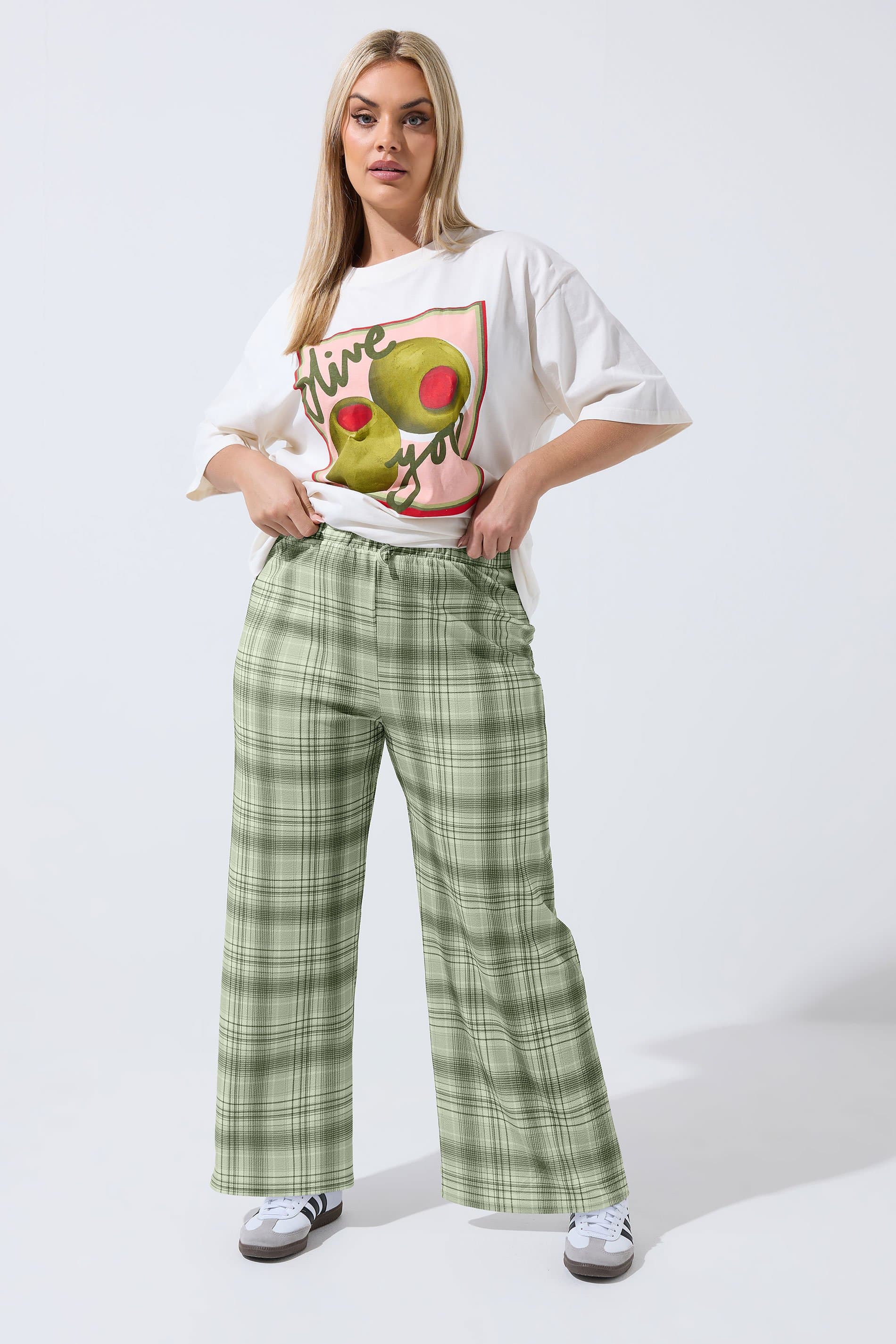 Limited Collection Plus Size Grey Check Wide Leg Trousers