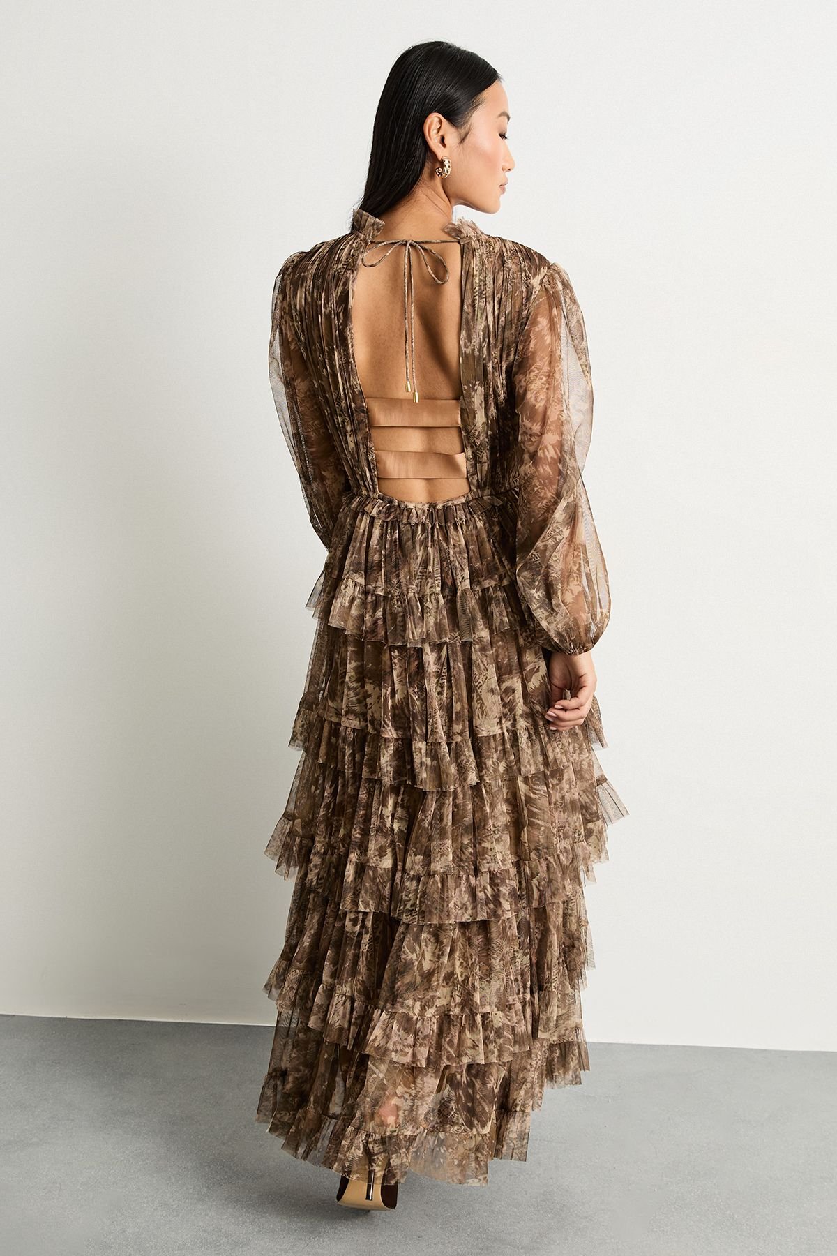 Warehouse Warehouse Women's Petite Ruffle Neck Tulle Maxi Dress - 3