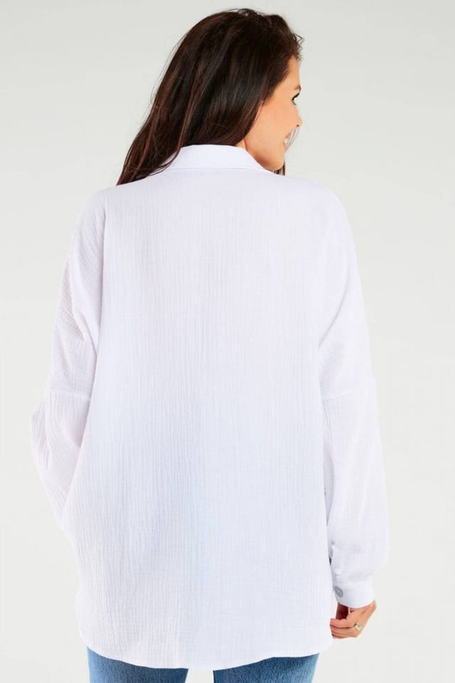 Love Lace Love Lace Women's Oversized Long Sleeve Button Shirt Adjustable Neck in White - 3