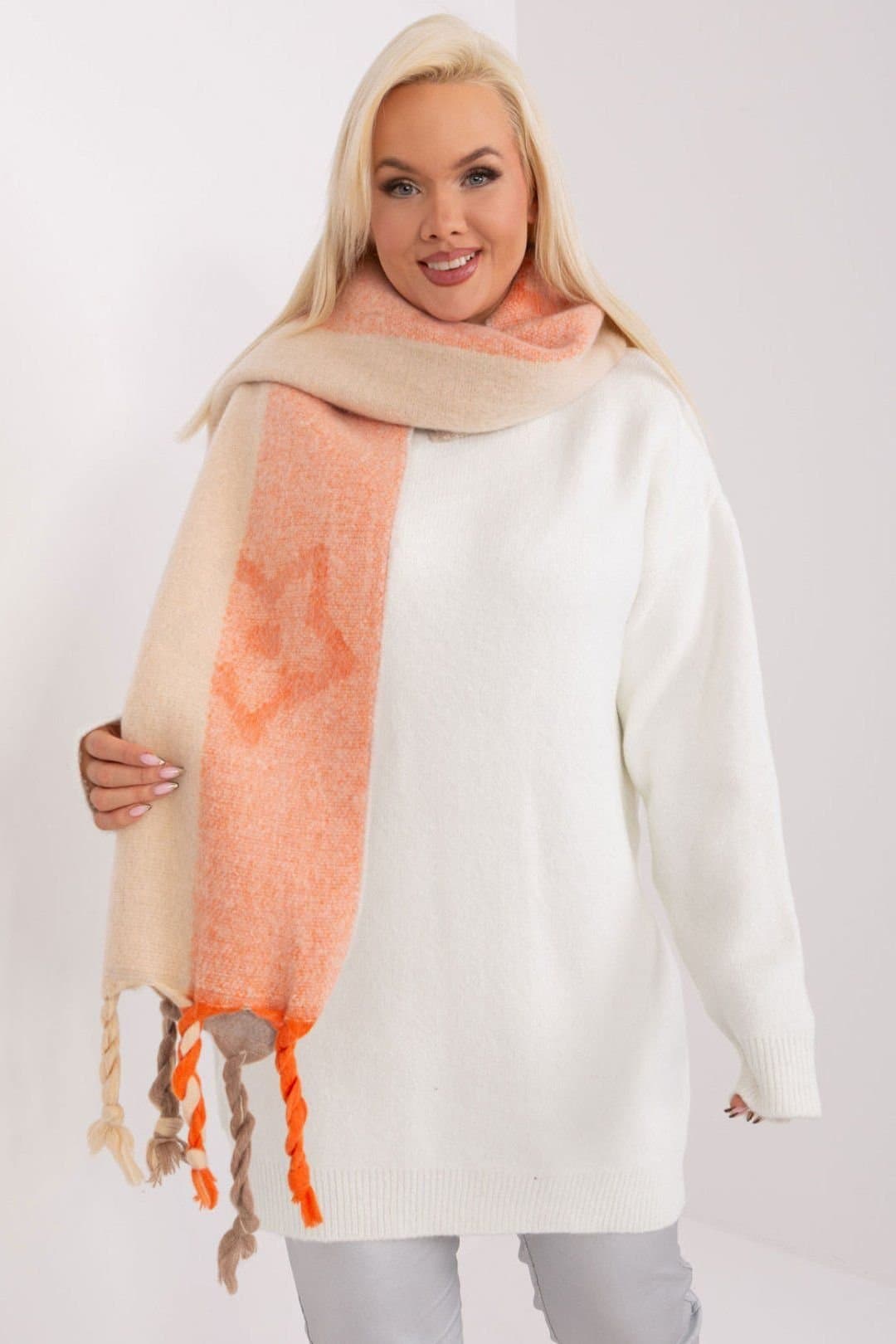 Love Lace Love Lace Women's Long Striped Tassel Polyester Scarf for Autumn Winter Wrap in Orange