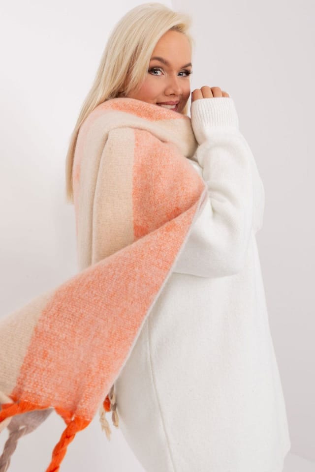 Love Lace Love Lace Women's Long Striped Tassel Polyester Scarf for Autumn Winter Wrap in Orange - 2