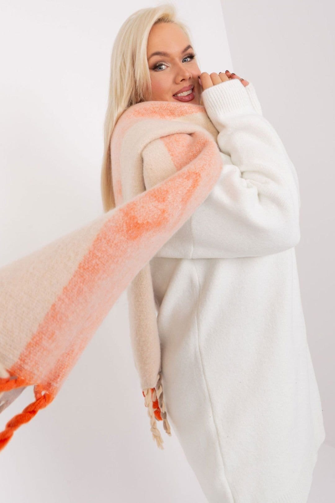 Love Lace Love Lace Women's Long Striped Tassel Polyester Scarf for Autumn Winter Wrap in Orange - 4