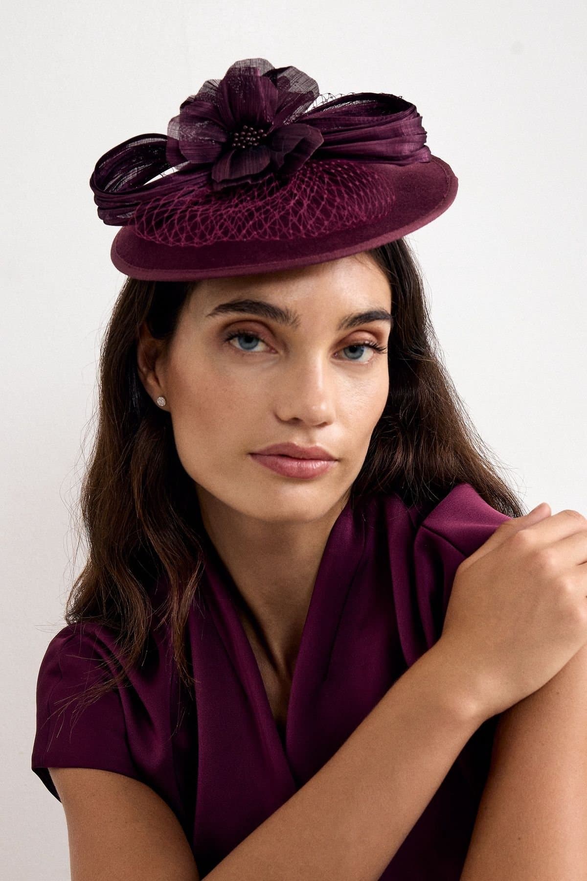 Phase Eight Phase Eight Women's Flower Detail Disc Fascinator in Aubergine