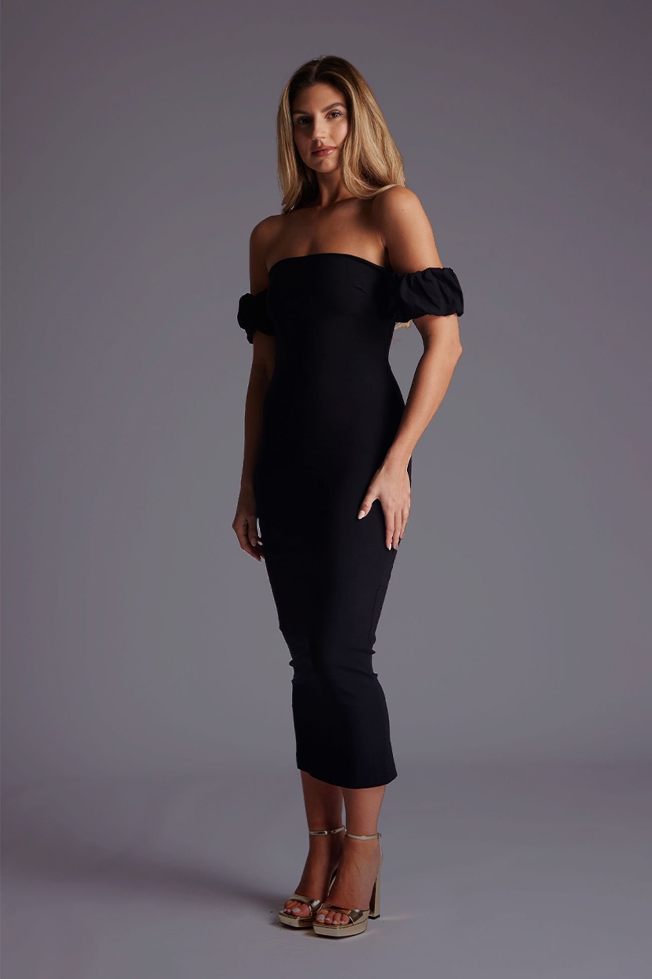 Vesper Vesper Women's Bardot Bodycon Midaxi Dress in Black - 2