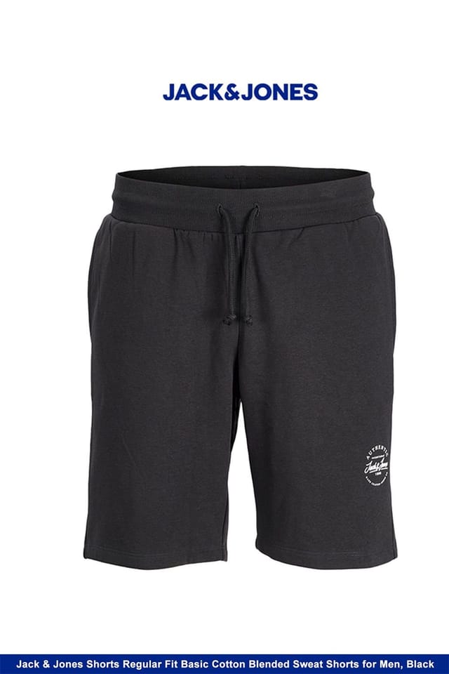 jack & jones Jack & Jones Men's Regular Fit Black Sweat Shorts Logo Print Casual Joggers, XL - 3