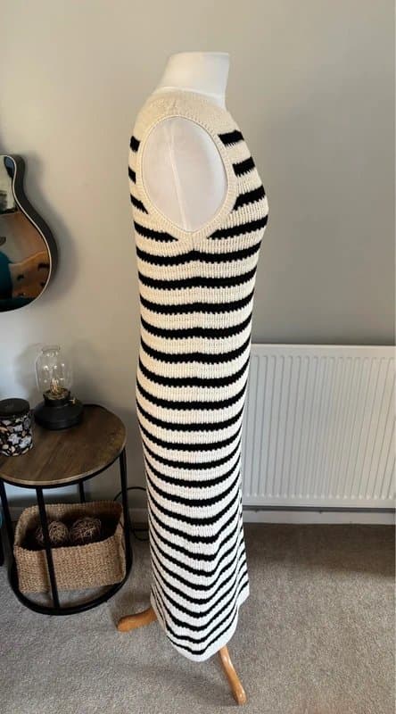 M&S Collection M&S Collection viral crochet knit midi dress cream black stripe - size M UK 12
