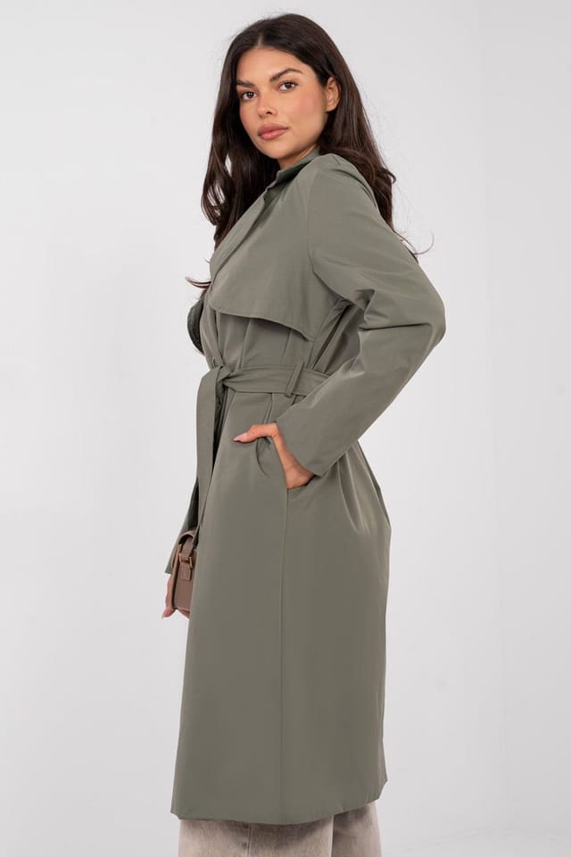 Love Lace Love Lace Women's Classic Double Breasted Trench Coat with Belt Style 223826 in Green - 2