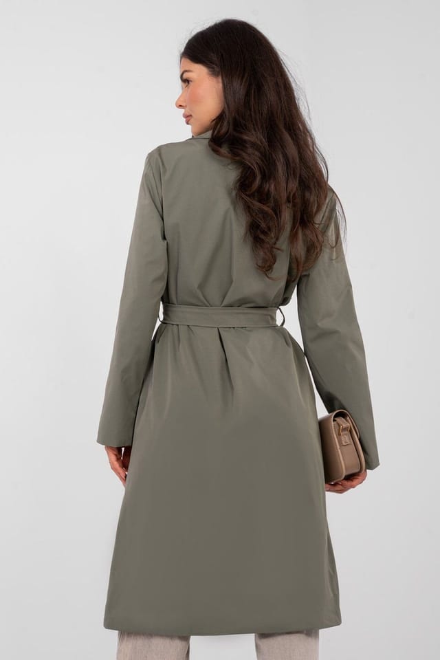Love Lace Love Lace Women's Classic Double Breasted Trench Coat with Belt Style 223826 in Green - 3
