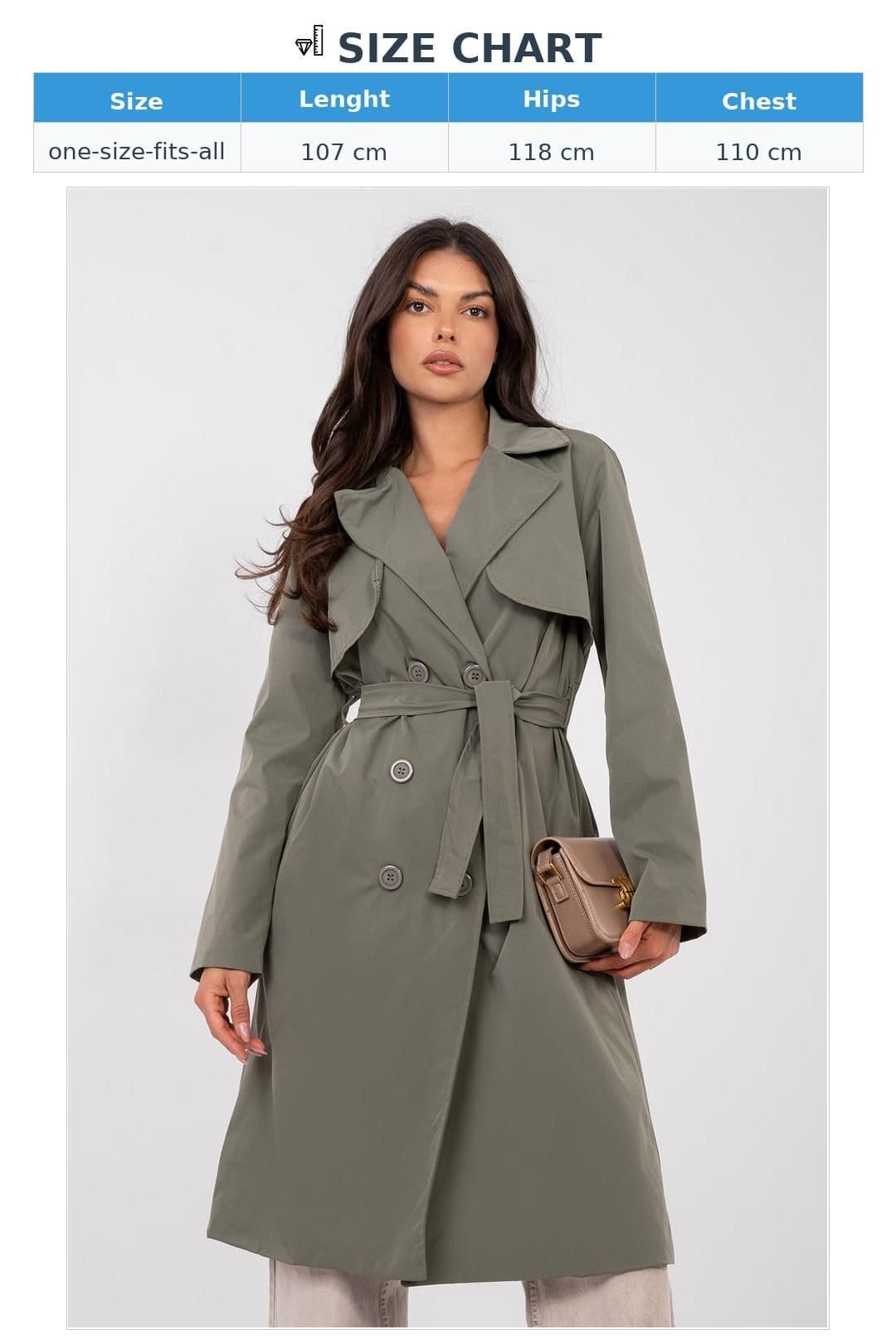 Love Lace Love Lace Women's Classic Double Breasted Trench Coat with Belt Style 223826 in Green - 4