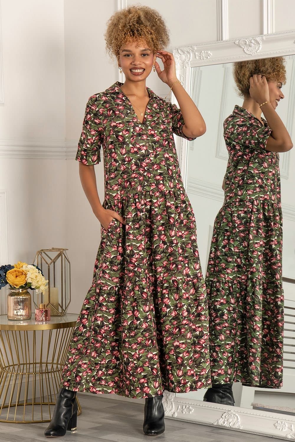 Jolie Moi Jolie Moi Women's Andora Printed Maxi Dress in Green