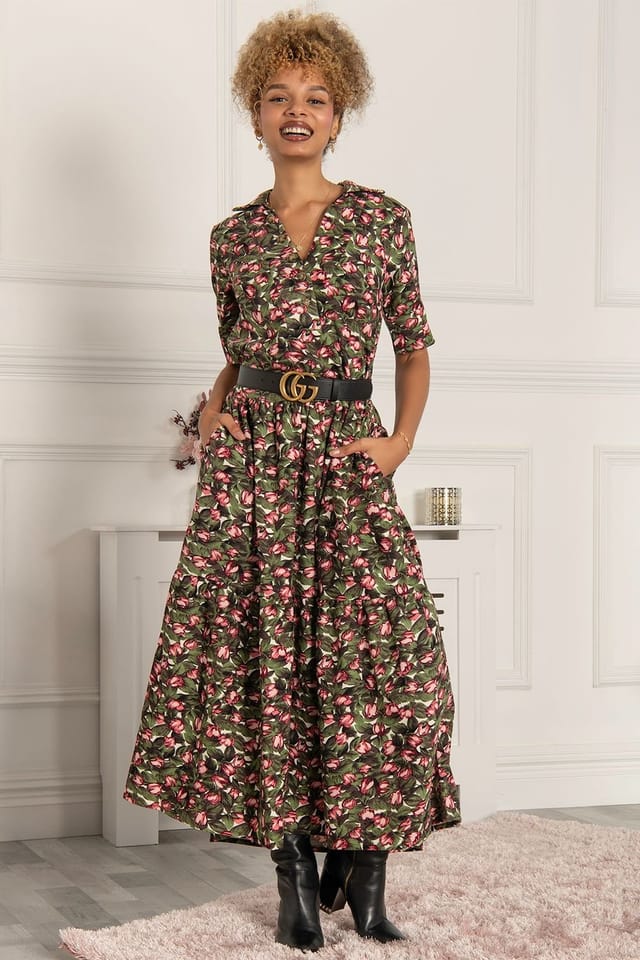 Jolie Moi Jolie Moi Women's Andora Printed Maxi Dress in Green - 3