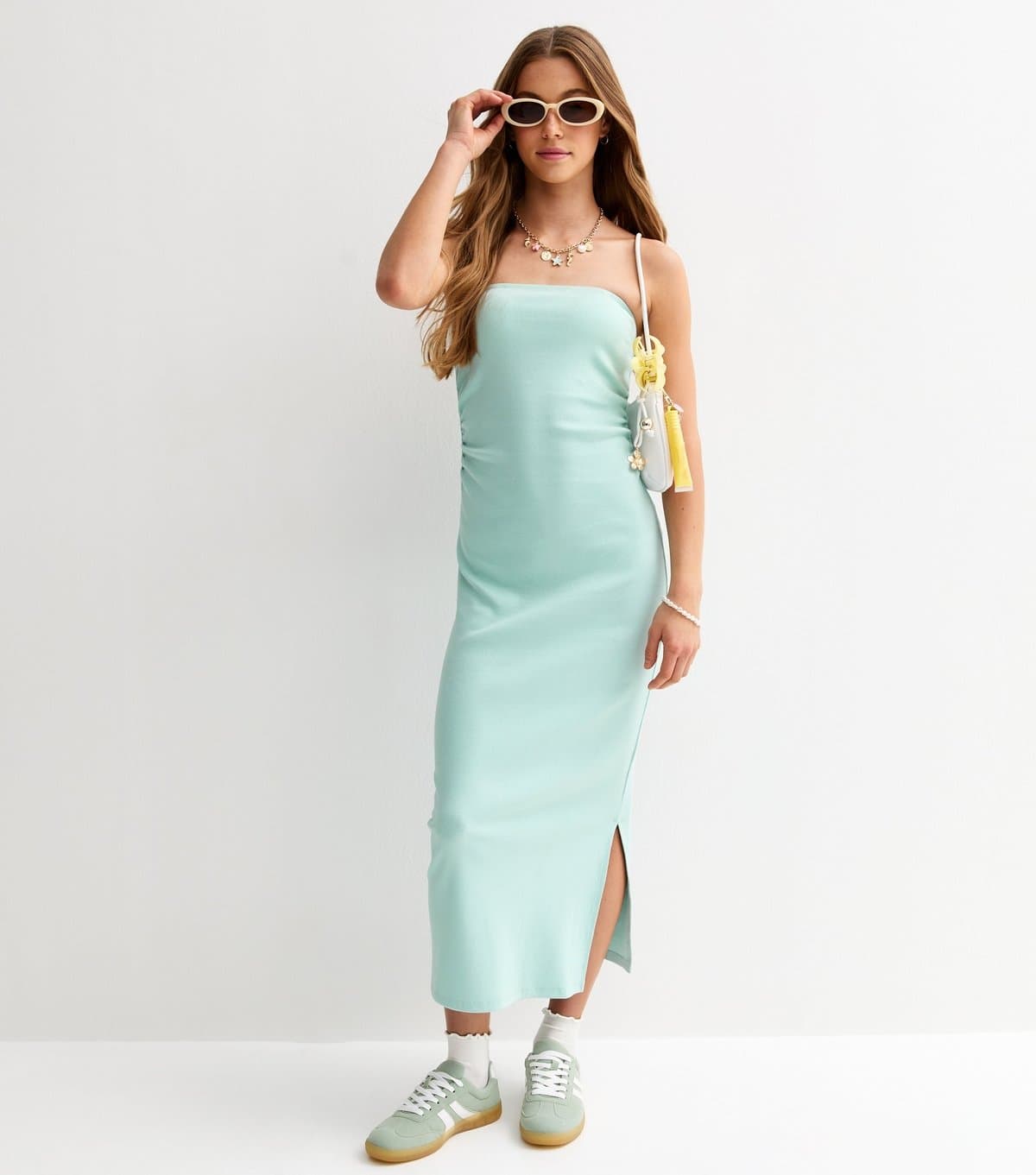 New Look Girls' Turquoise Ribbed Jersey Bandeau Maxi Dress New Look