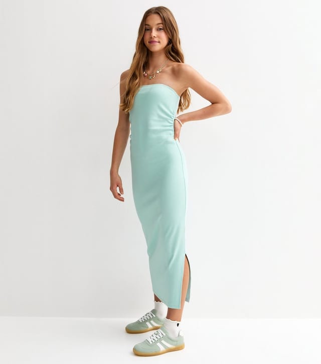 New Look Girls' Turquoise Ribbed Jersey Bandeau Maxi Dress New Look - 3