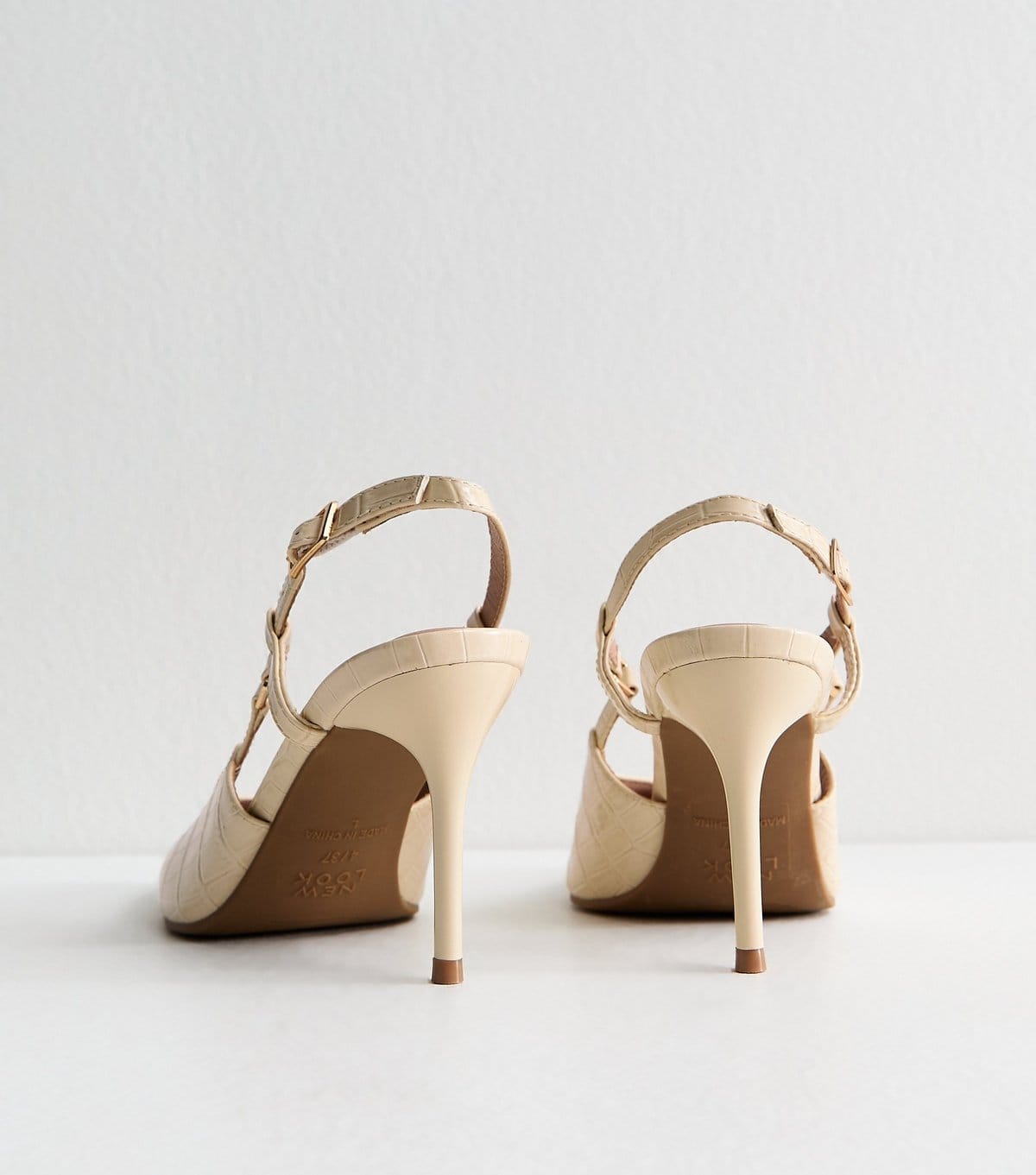 New Look Women's Off White Embossed Croc Slingback Court Shoes Vegan New Look - 4