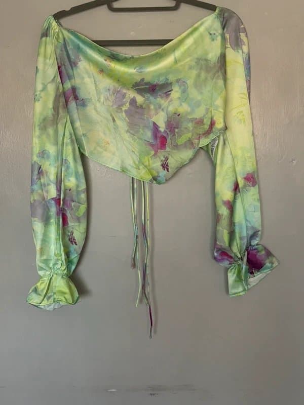 ASOS Asos long sleeve scarf top featuring a lime blurred floral print