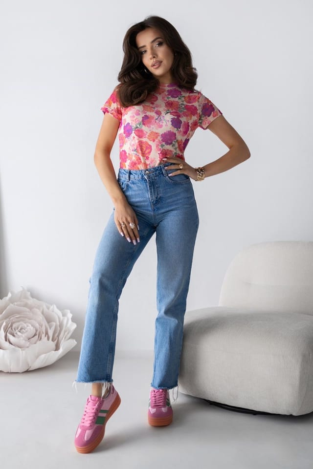 Love Lace Love Lace Women's Tulle Short Sleeve Blouse with Color Print Style 213577 - 2