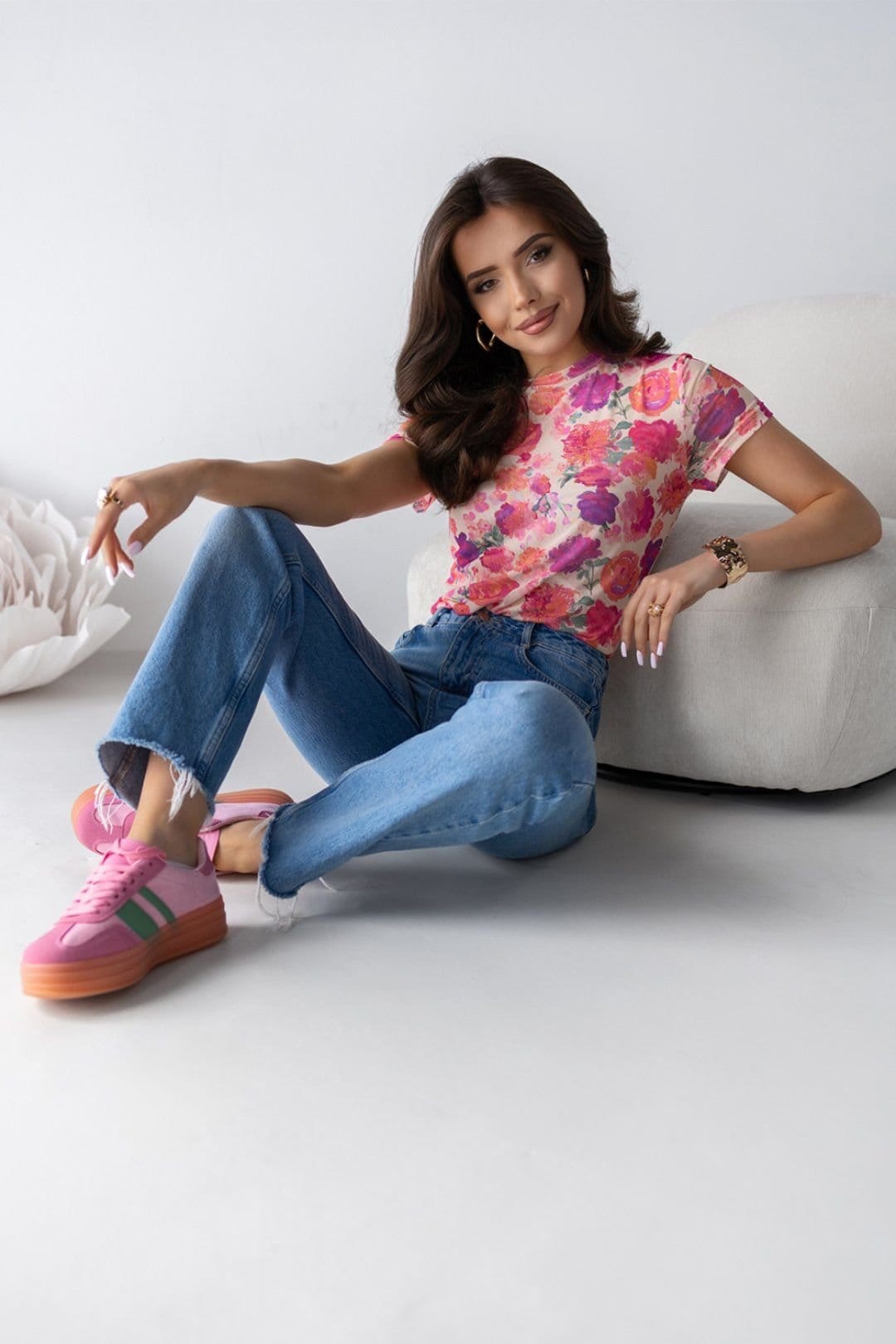 Love Lace Love Lace Women's Tulle Short Sleeve Blouse with Color Print Style 213577 - 4