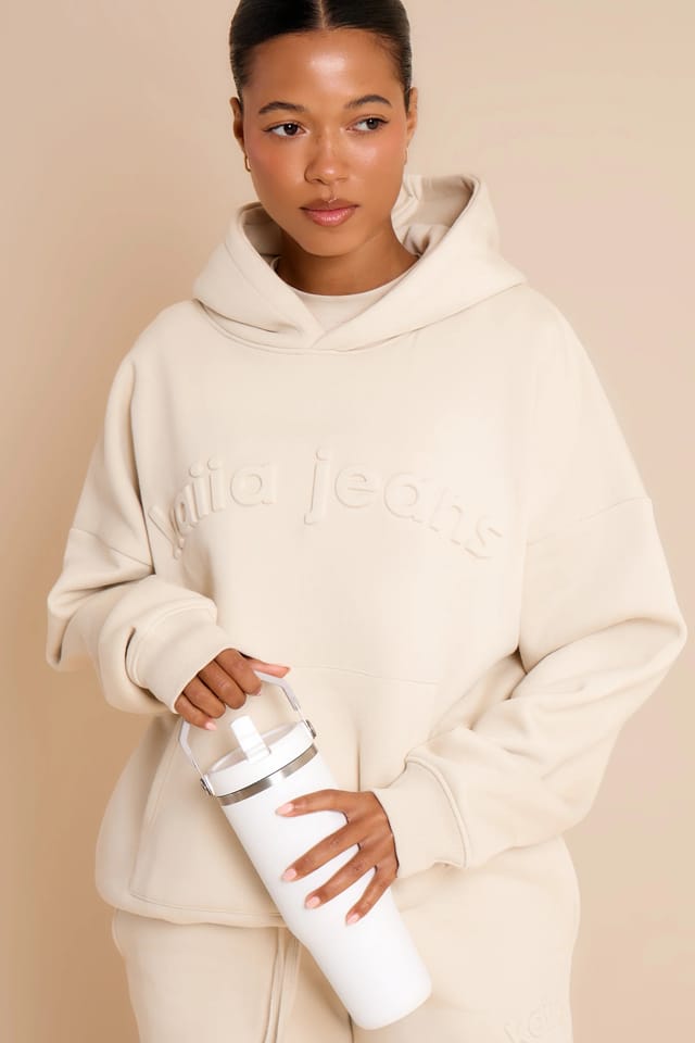 Kaiia Kaiia Jeans Embossed Oversized Hoodie Limestone - 2