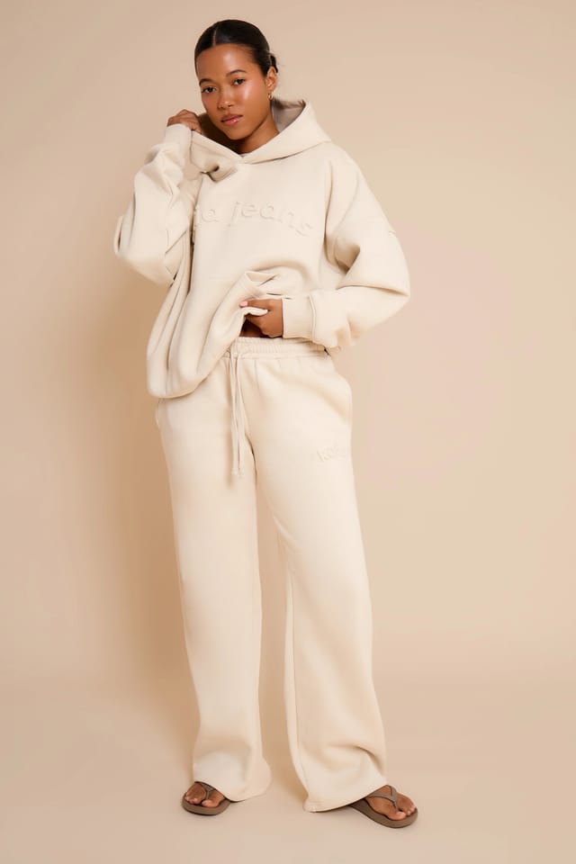 Kaiia Kaiia Jeans Embossed Oversized Hoodie Limestone - 3