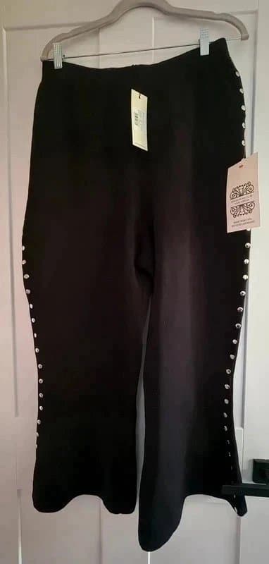 Never Fully Dressed Never Fully Dressed Petite Black Studded Knit Trousers