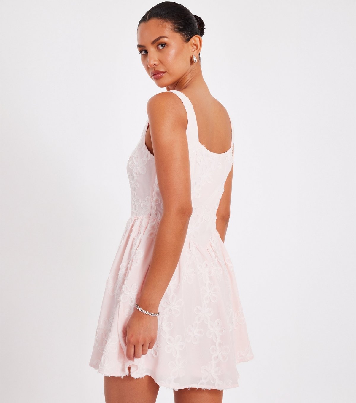 Quiz Women's Light Pink Floral Chiffon Skater Mini Dress Quiz New Look - 3