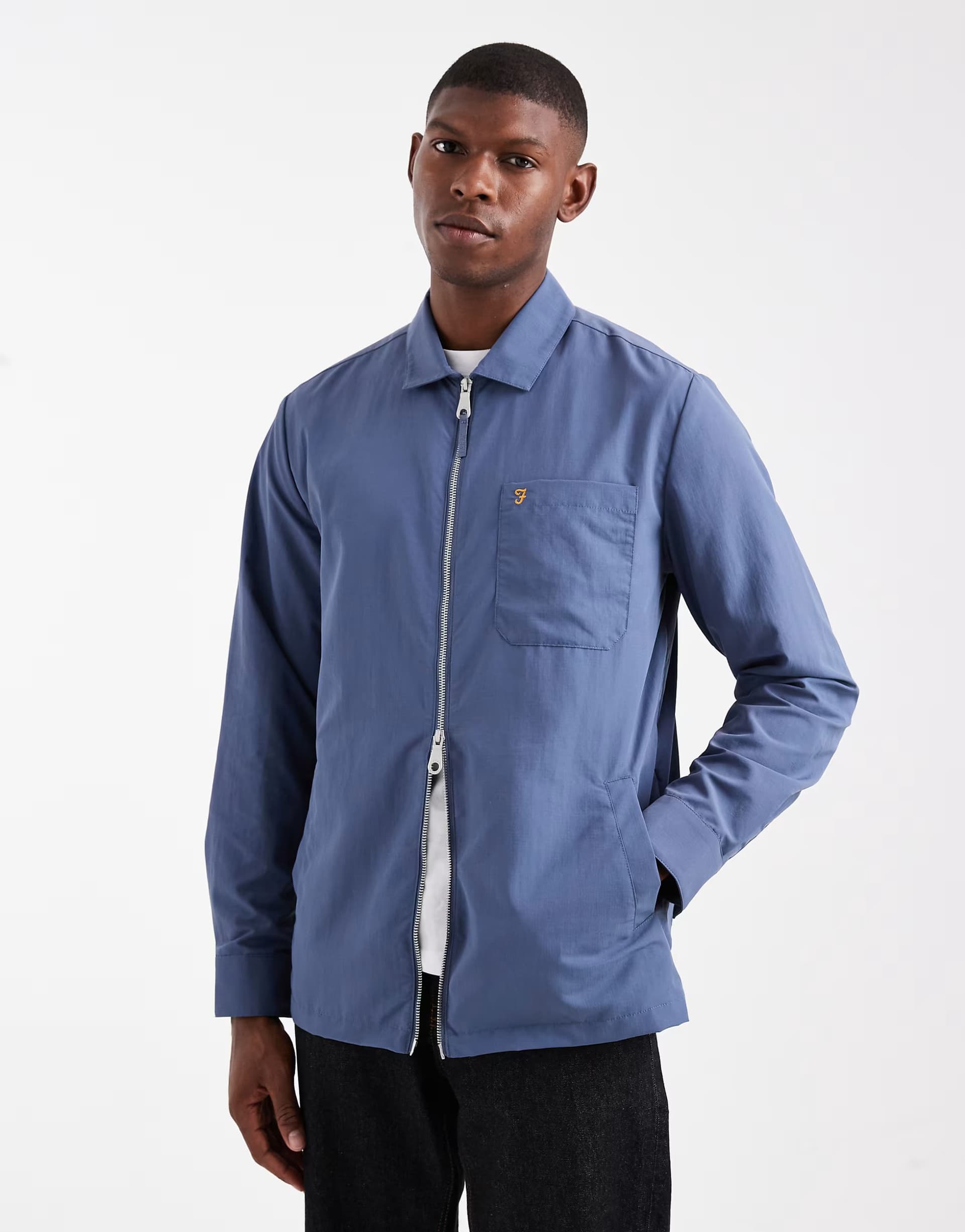 ASOS Farah fintoni zipped longsleeve shirt in blue