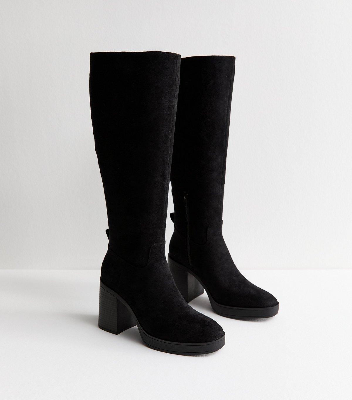New Look Women's Black Faux Suede Platform Knee High Boots Vegan New Look - 3