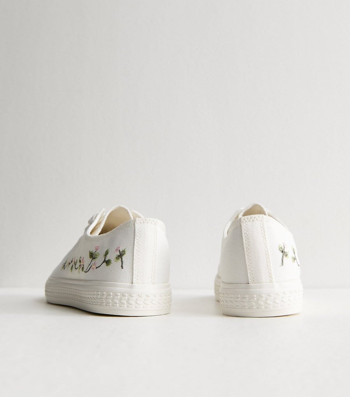 New Look Women's White Woven Floral Embroidered Trainers Vegan New Look - 4