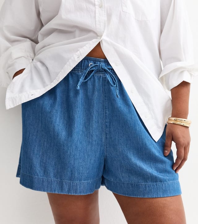 New Look Women's Plus Size Blue Denim Drawstring Shorts Curves New Look - 2