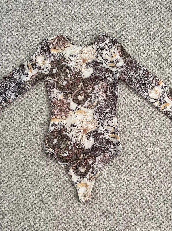 Bershka Multi-Patterned Long Sleeve Backless Bodysuit