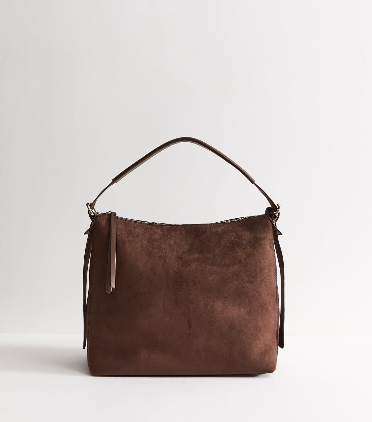 New Look Dark Brown Faux Suede Hobo Shoulder Bag New Look