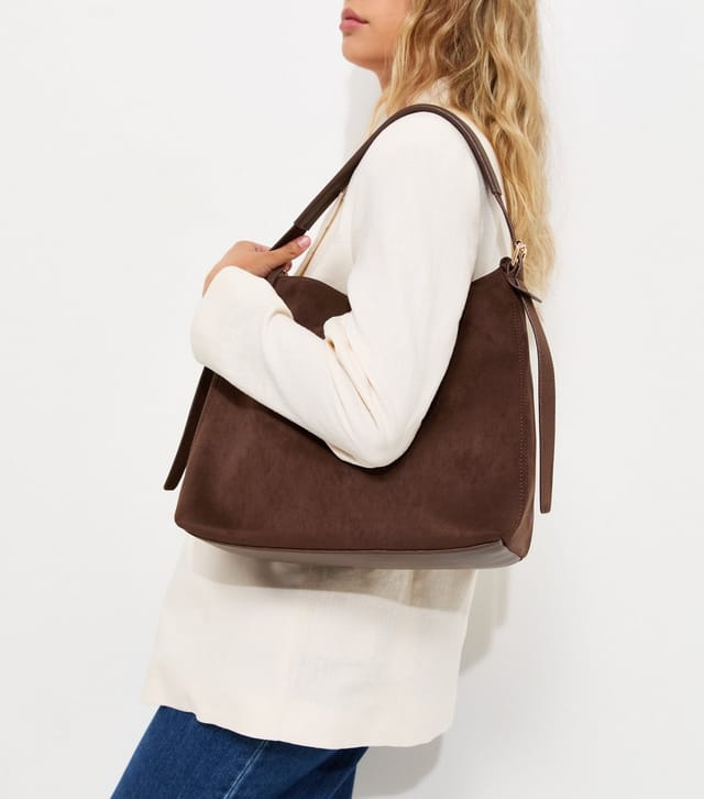 New Look Dark Brown Faux Suede Hobo Shoulder Bag New Look - 2