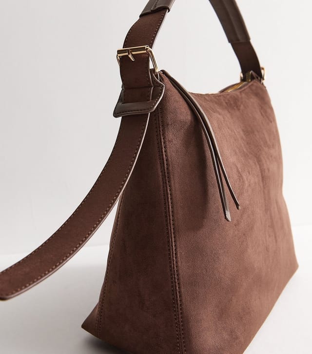 New Look Dark Brown Faux Suede Hobo Shoulder Bag New Look - 3