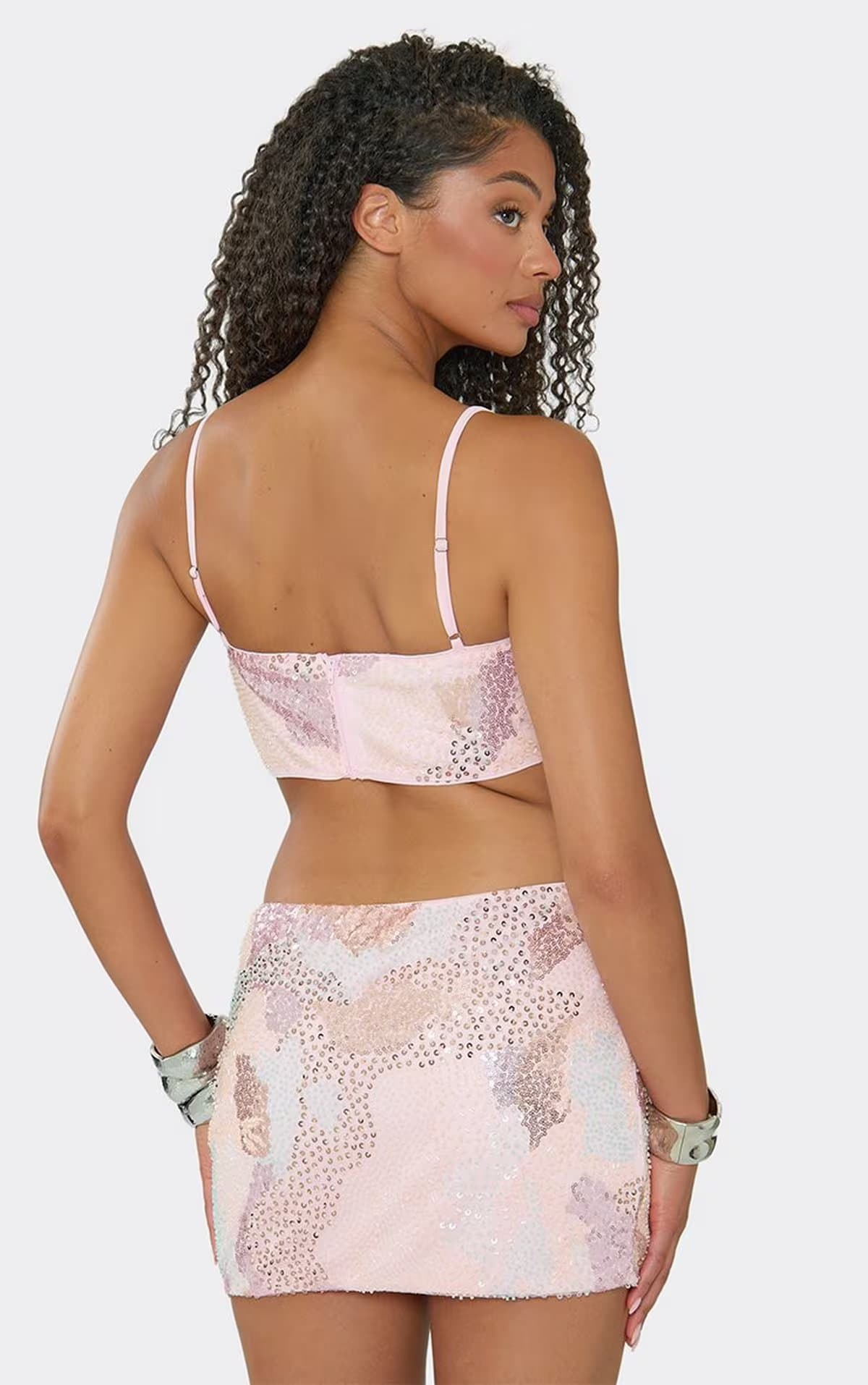 EGO Mini Skirt In Pink Sequin., Women's Size UK 6