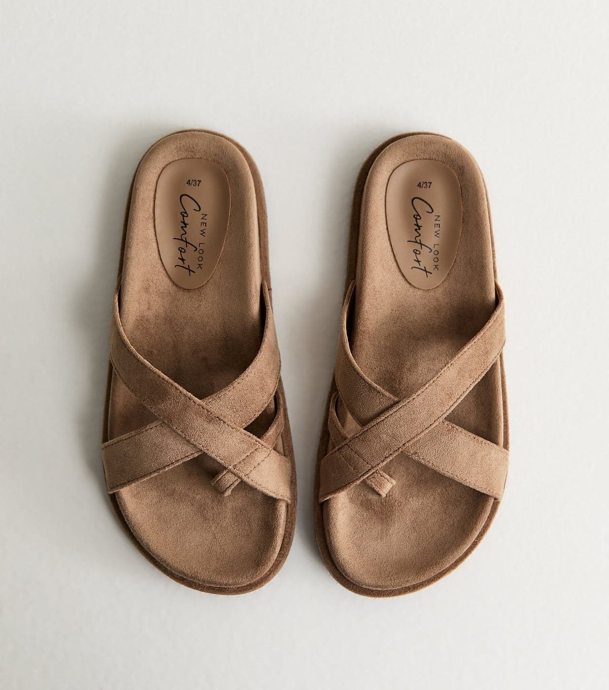 New Look Women's Light Brown Faux Suede Toe Loop Flat Sandals Vegan New Look