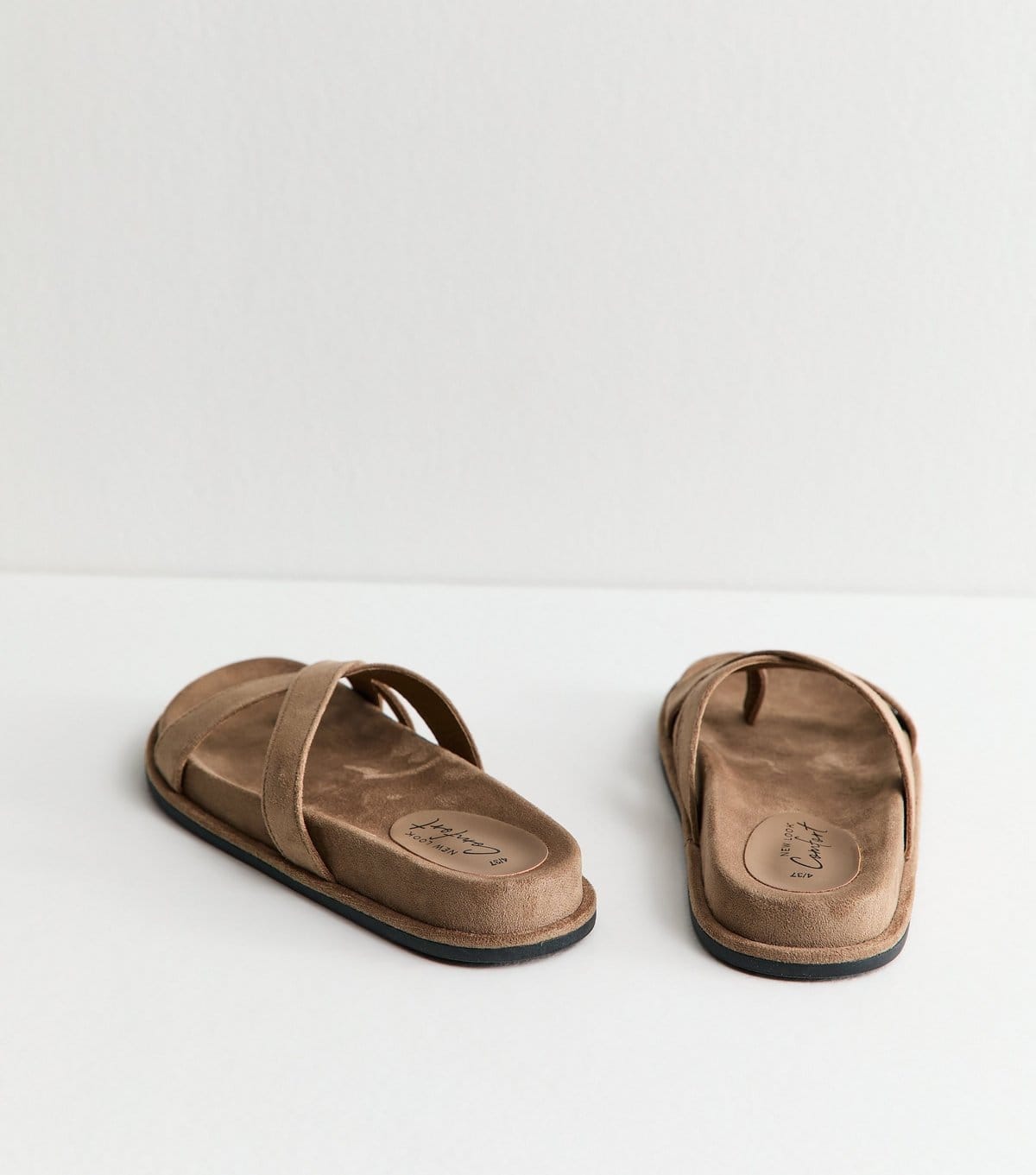 New Look Women's Light Brown Faux Suede Toe Loop Flat Sandals Vegan New Look - 4